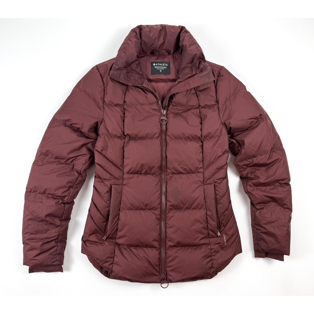 NWOT Athleta Downtown Puffer Jacket Women XS Burgundy Down Feather Coat #3055